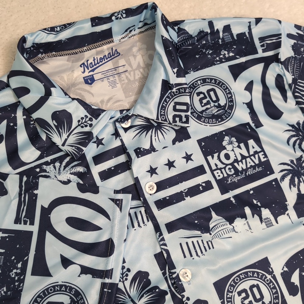 Washington Nationals Hawaiian Shirt - Size‎ L 100% Polyester Blue All Over Print